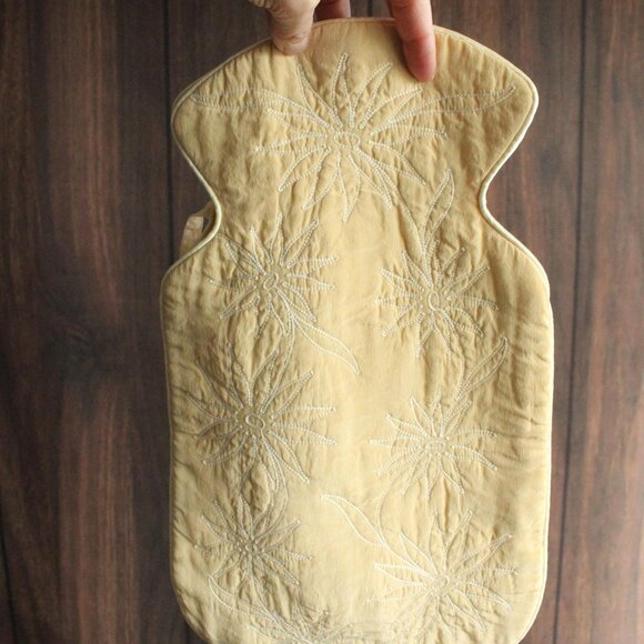 Vintage 1950s Hot Water Bottle Cover, Yellow with White Floral Embroidery - Picture 9 of 9